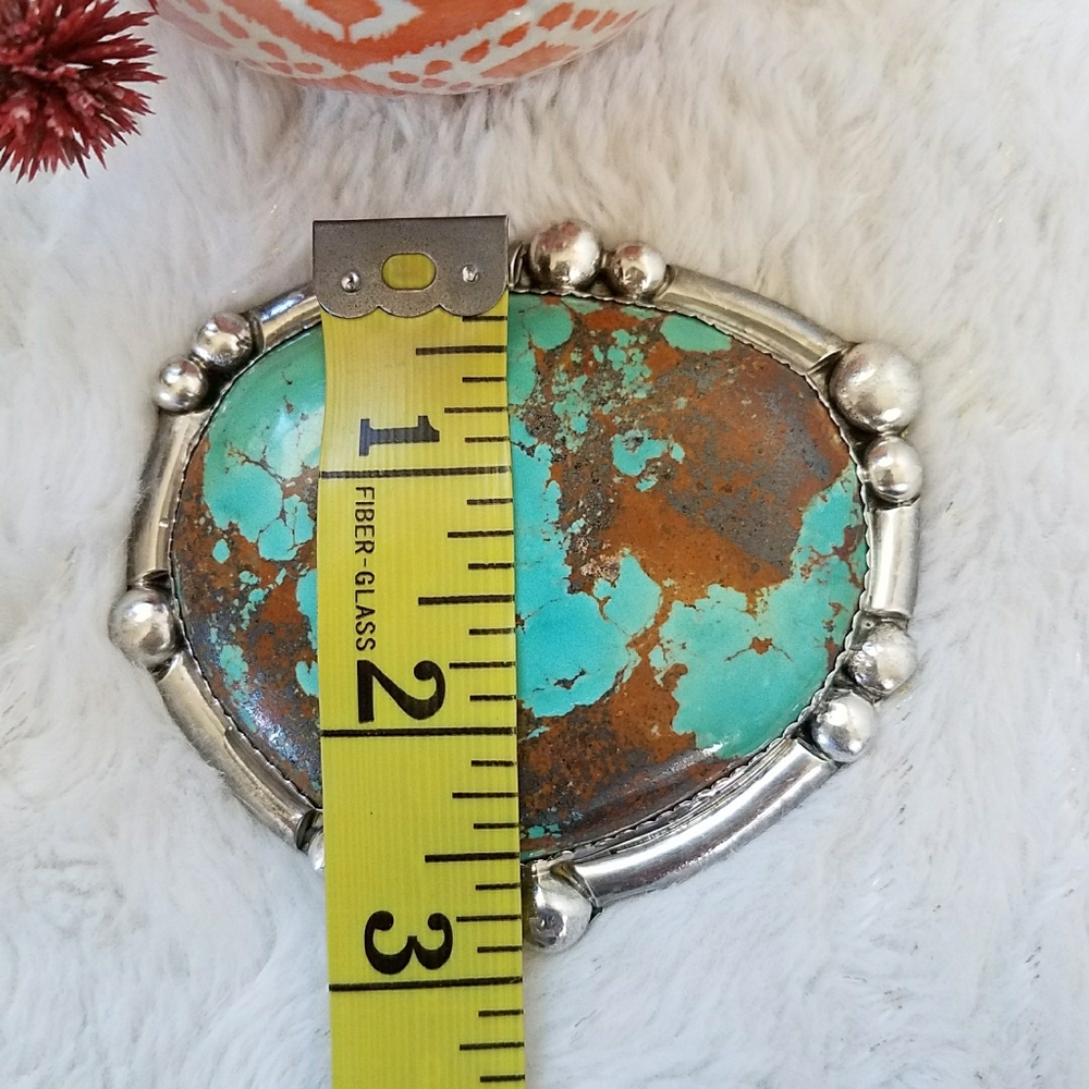 John Renner Turquoise Sterling Silver Belt Buckle - Picture 3 of 6